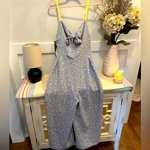 Free People Blue and Red Floral Jumpsuit with Adjustable Straps